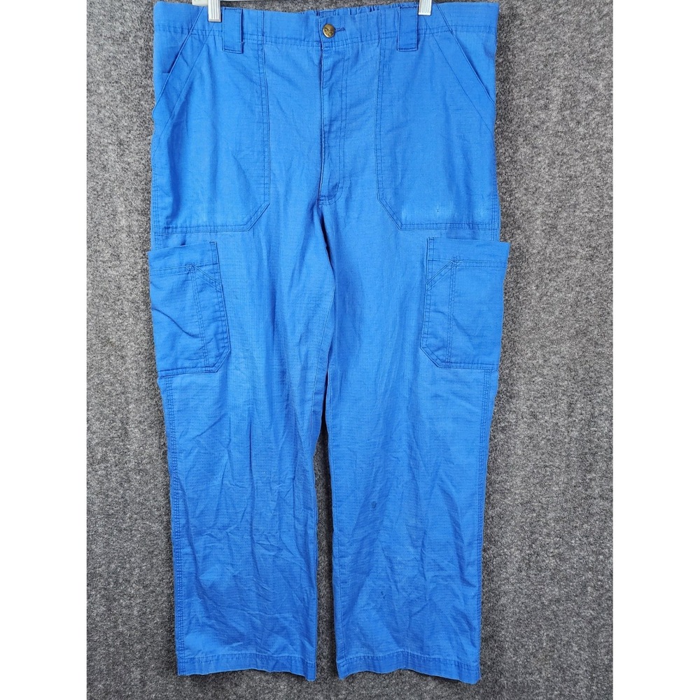 Carhartt Cargo Pants Men 37x29 Blue Ripstop Drawstring Workwear Straight Leg